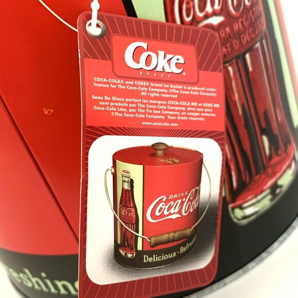 Coca Cola Metal Ice Bucket w/Handle Delicious Refreshing 7" Tall 7" Diameter Vtg - Picture 10 of 10
